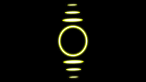 Animation-of-glowing-yellow-circle-with-lines-over-black-background
