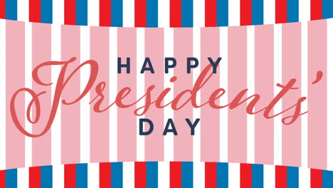 animation of happy presidents day text over stripes of american flag