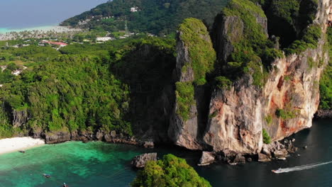 aerial view to landscape with monkey beach in koh phi phi, thailand