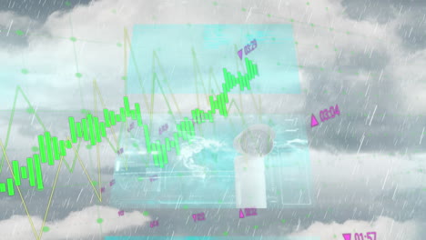 animation of financial data processing over cloudy sky