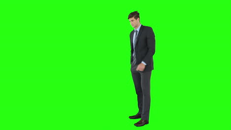 businessman scrolling on invisible screen