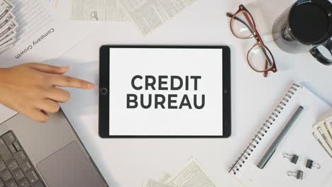 credit bureau displaying on a tablet screen