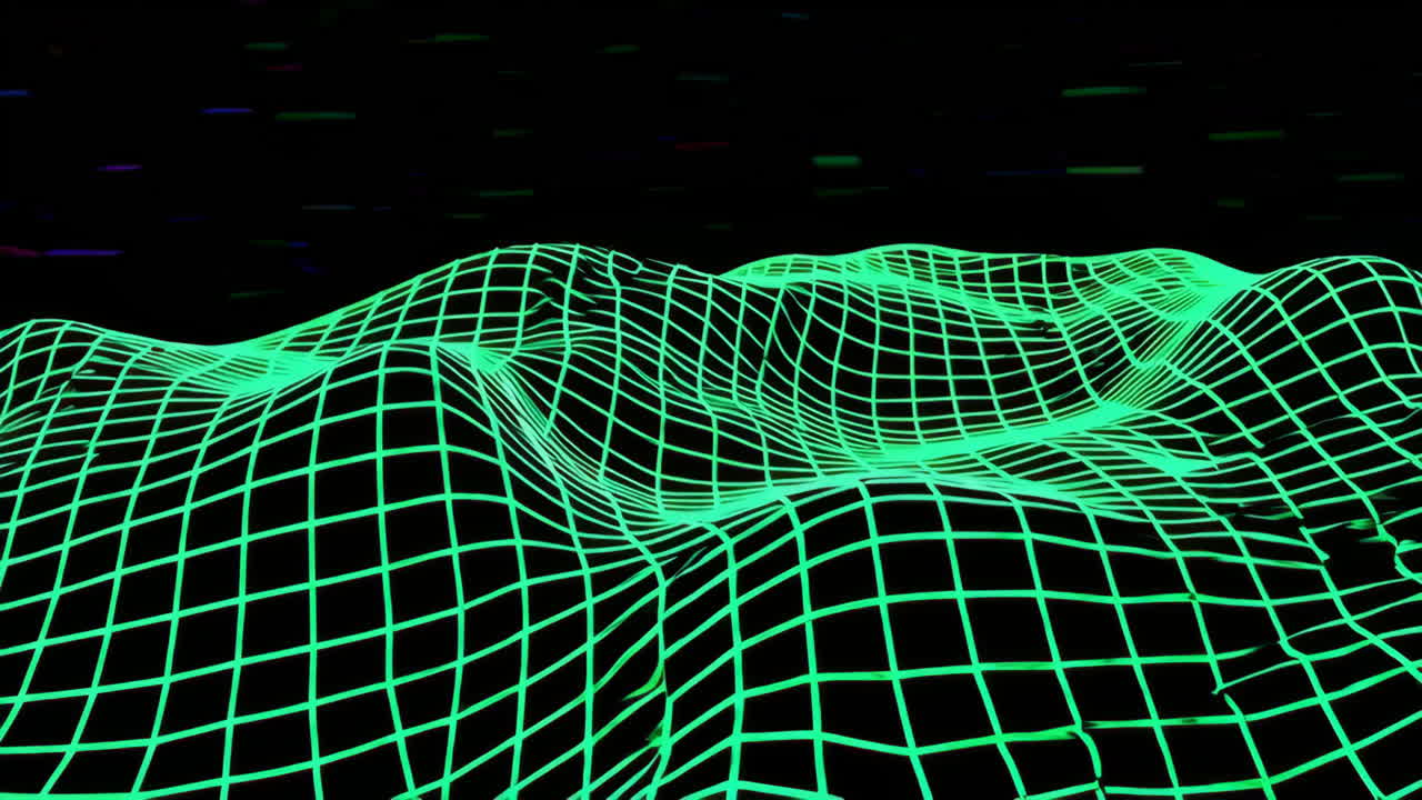 Neon Green Wireframe Digital Landscape