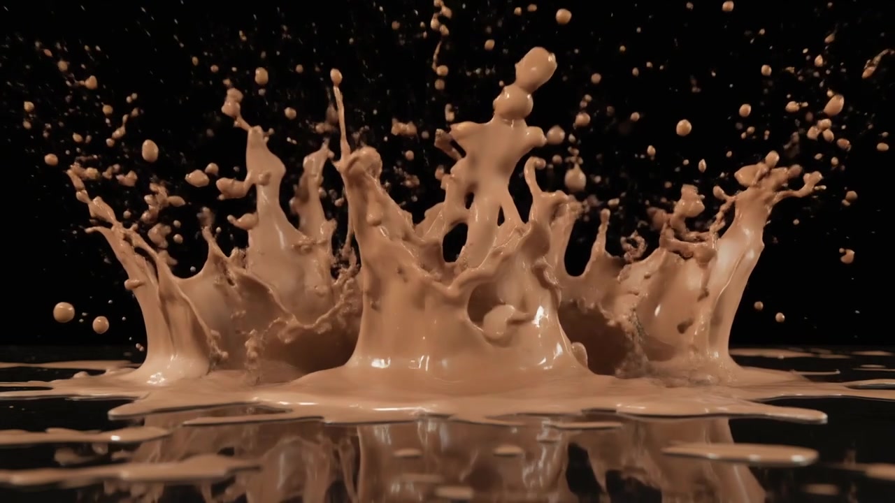 Cubetti di ghiaccio che cadono nel cioccolato liquido creando uno schizzo