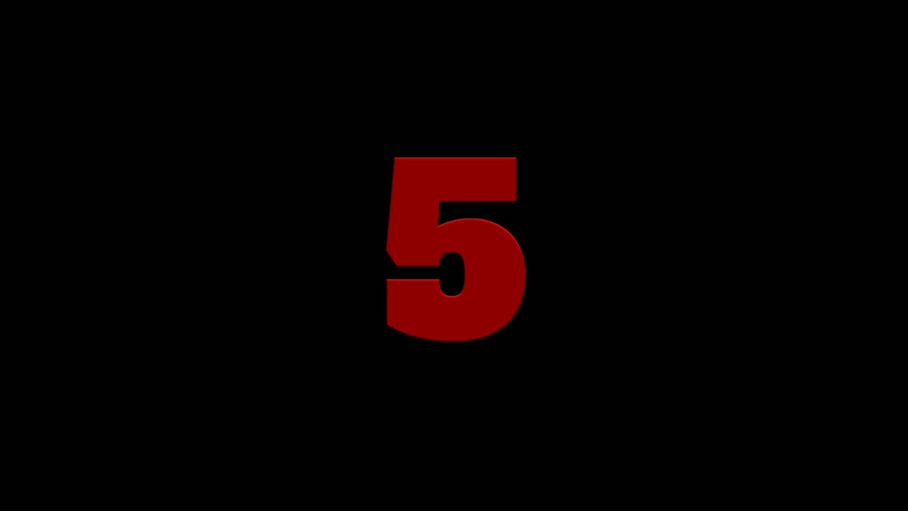 Countdown animation number 10 to 1 in red color on black background.4K with alpha channel