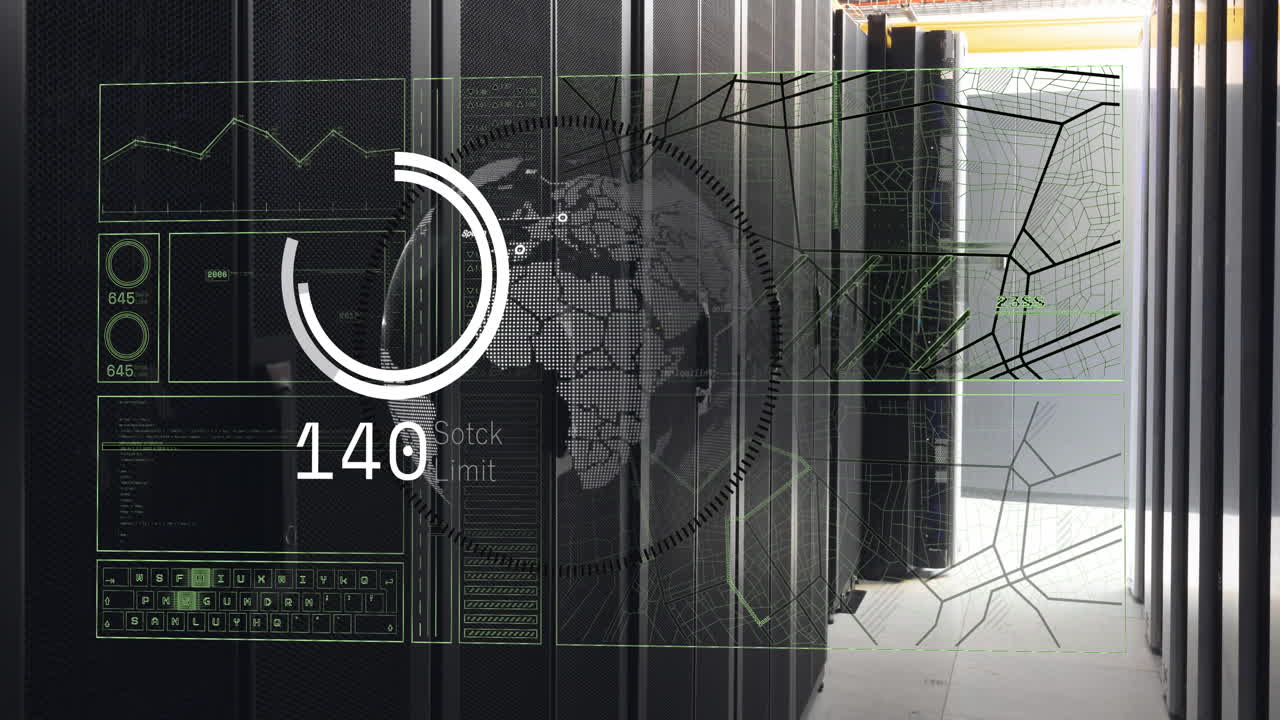 animación del procesamiento de datos en el mundo y servidores informáticos
