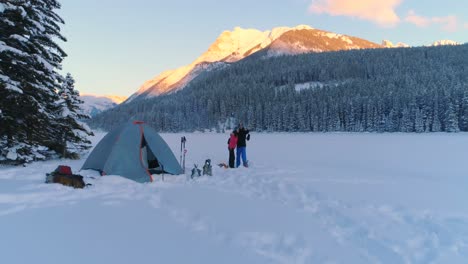 tourist taking a selfie near the tent 4k