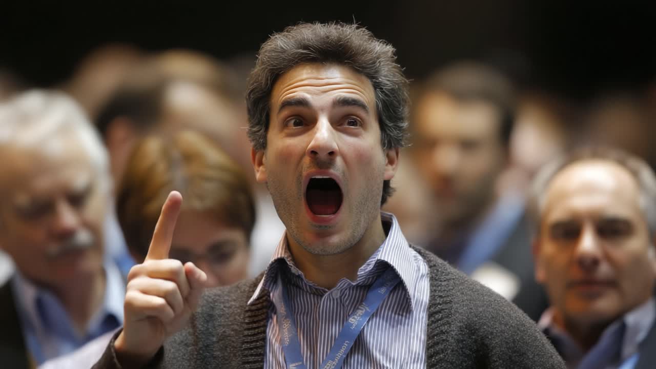 Emotion Unleashed: A Man Expresses Passionate Advocacy in a Dynamic Crowd Setting, Capturing the Essence of Public Engagement and Collective Sentiment