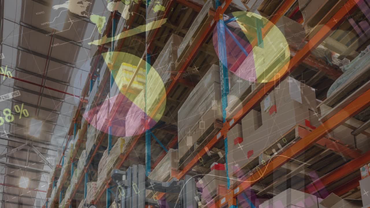 animación del procesamiento de datos financieros en un almacén vacío