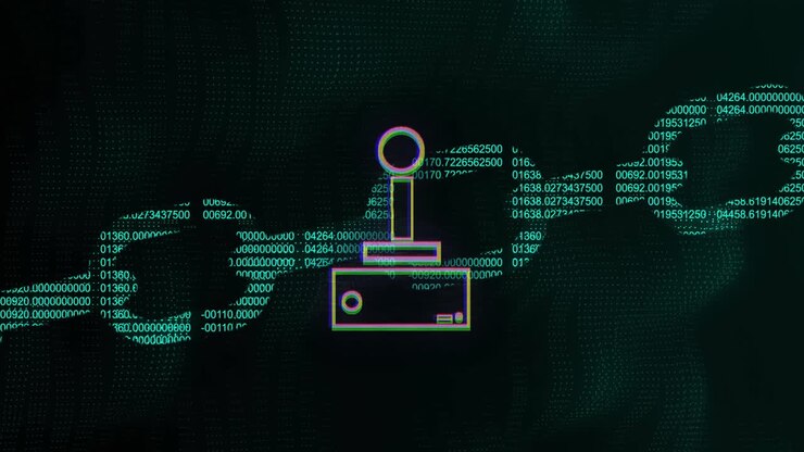 Animation of gamepad icon over chain of data processing