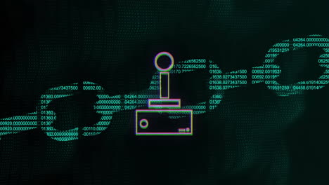 animation of gamepad icon over chain of data processing