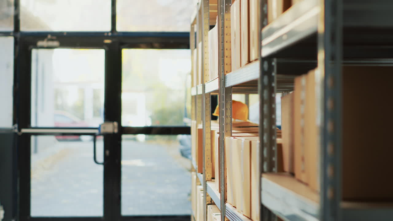 Warehouse Storage with Shelves and Boxes