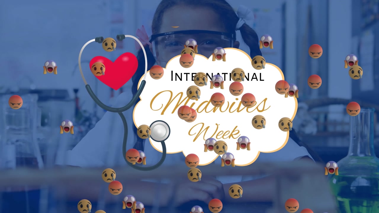 Animation of emoji icons over schoolgirl