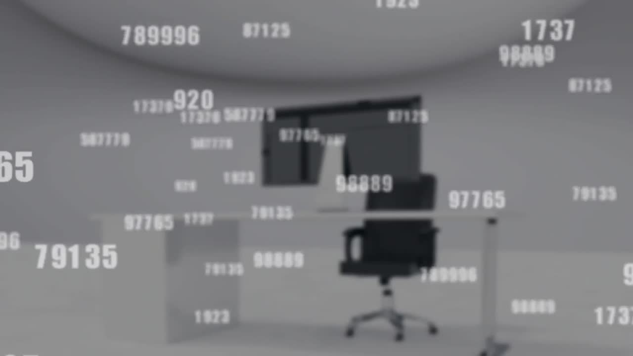 animación del procesamiento de datos en una oficina vacía