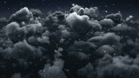 animación digital de nieve cayendo contra nubes grises en el cielo