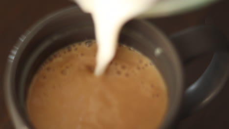 pouring milk into a coffee mug