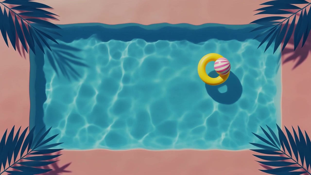 Aerial View of Swimming Pool with Inflatable Ring and Ball