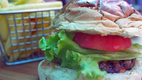 juicy cheeseburger with french fries