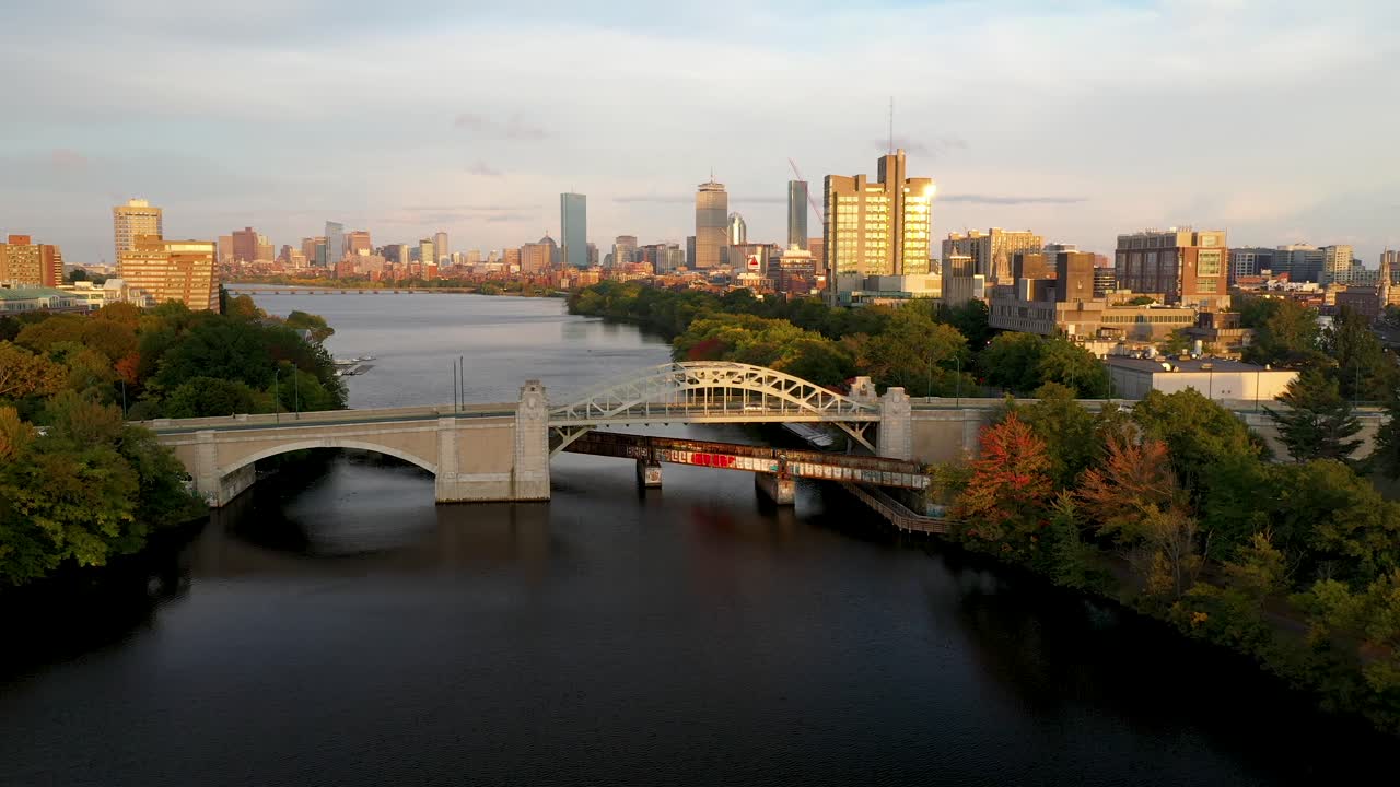 Gorgeous aerial footage of skyline in Boston, Massachusetts