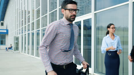 businessman running outside