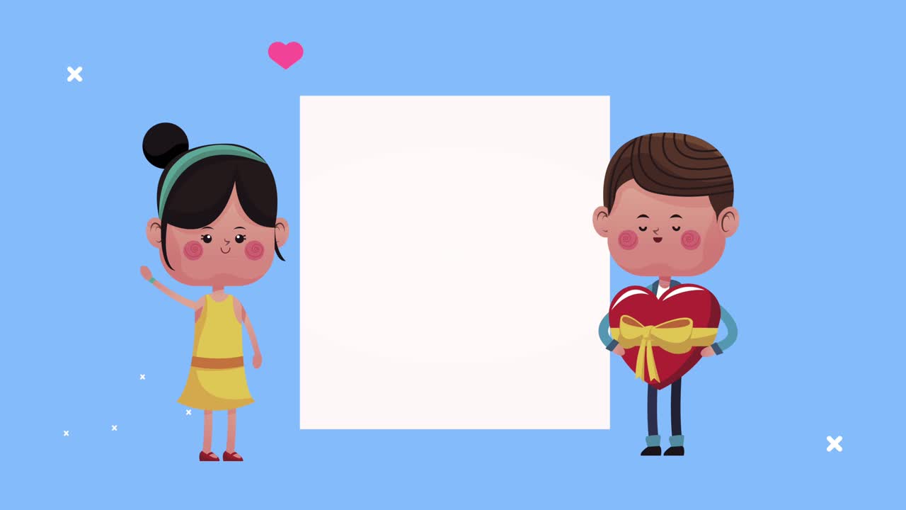 선물과 빈 프레임을 가진 귀여운 아이들