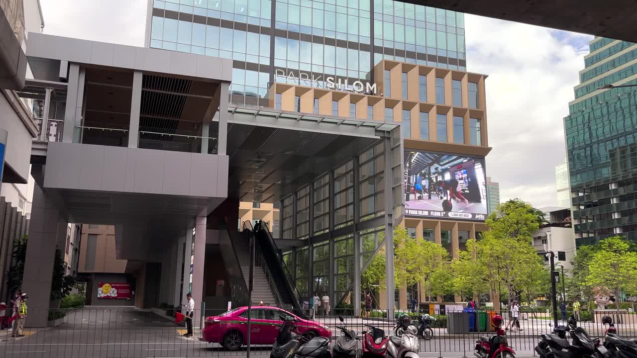 In front of the Park Silom Building, the new commercial building on Silom street downtown of Bangkok, Thailand. Filmed on Sep 21, 2024.