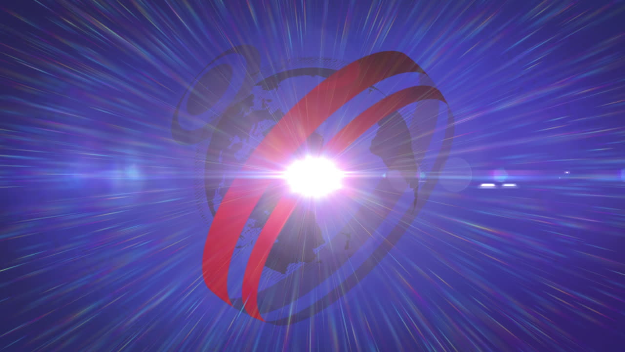 animación del globo y los rastros de luz con círculos sobre fondo azul