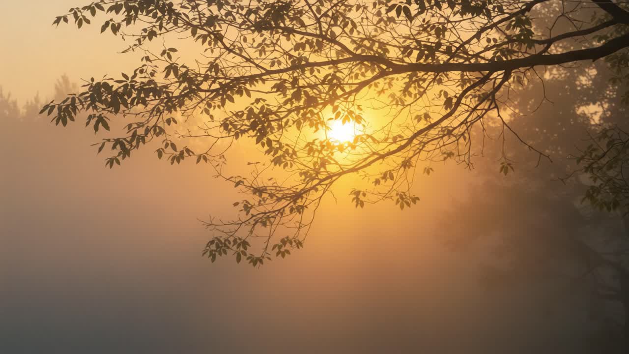 Serene Sunrise Through a Misty Landscape: Capturing the Beauty of Nature and the Warmth of Morning Light as It Breaks Through the Foggy Atmosphere