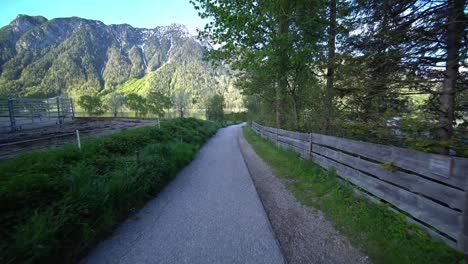 walking to the lake surrounded by mountains