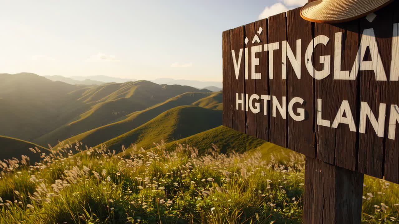 Mountain View with Sign at Sunrise/Sunset