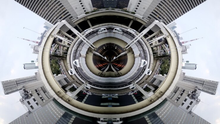 Timelapse af Tokyos bybillede og skyline lavet til en abstrakt fiskeøje-lille planet