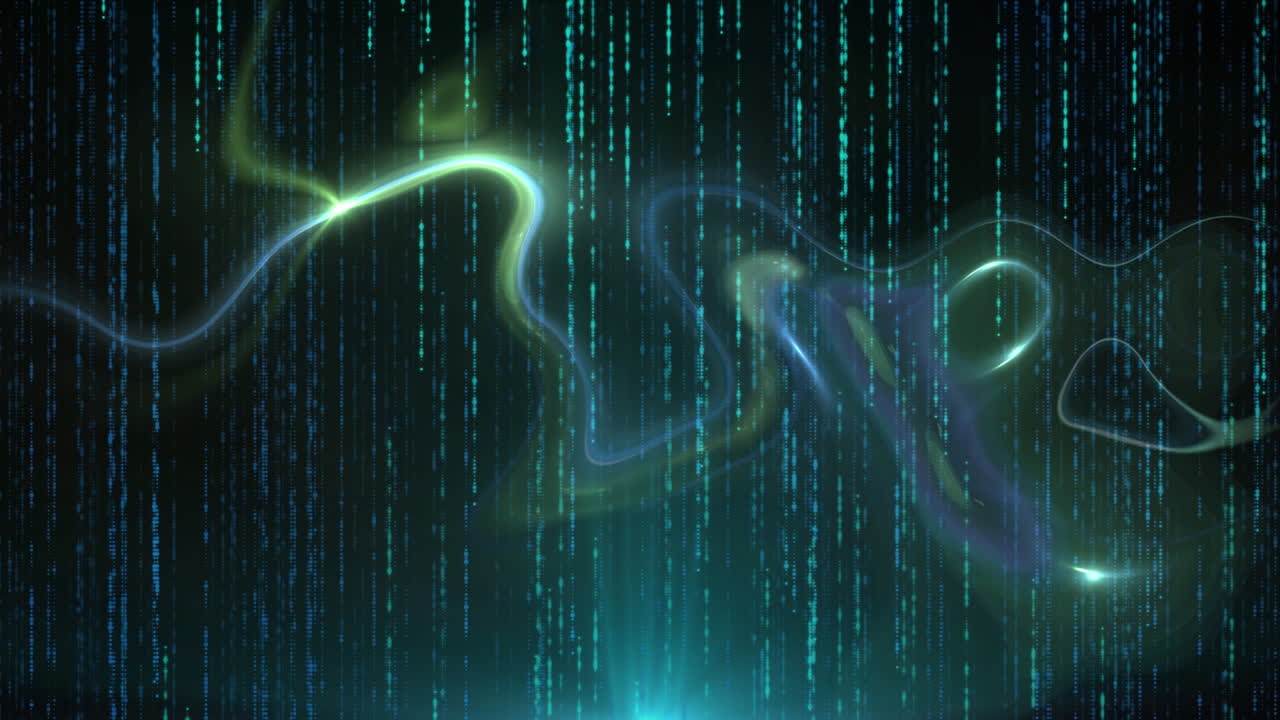 Animation af databehandling og former over sort baggrund