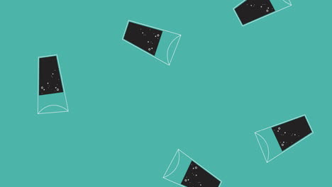 animation of illustration of drinking glasses falling on blue background