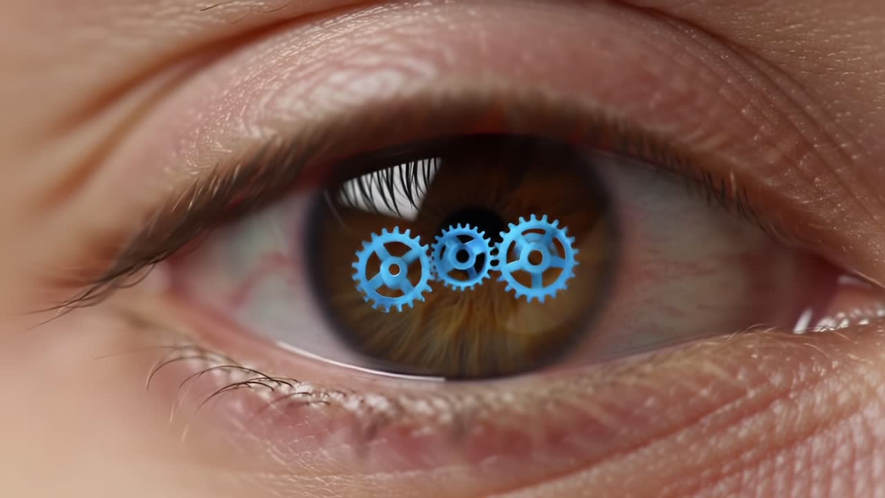 A Close-Up Visual of an Eye with Animated Gears, Symbolizing Precision, Mechanics, and the Intricate Connection Between Vision and Technology in a Unique Perspective