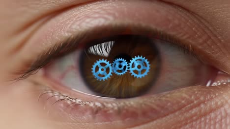 a close-up visual of an eye with animated gears, symbolizing precision, mechanics, and the intricate connection between vision and technology in a unique perspective