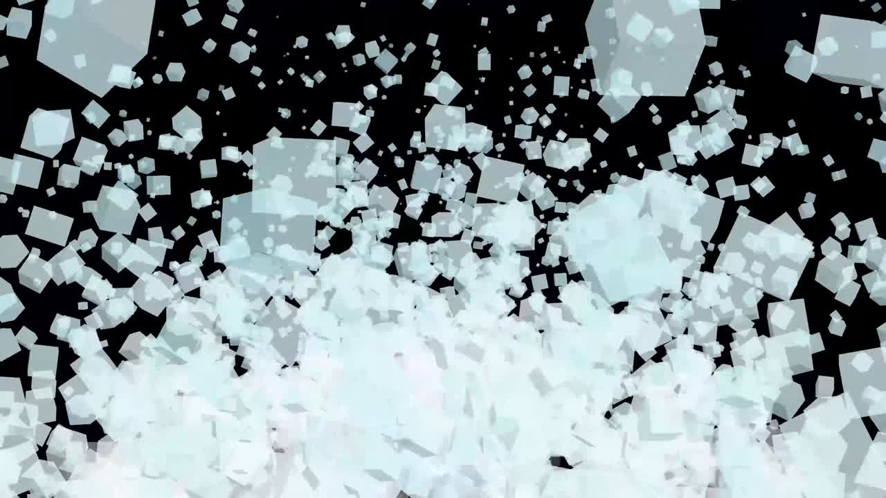 공중에서 날아다니는 얼음 블록과 검은 고립된 배경