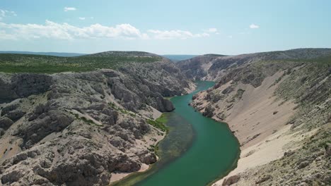 Following-river-flow-from-above,-Zrmanja-canyon-in-Croatia-in-summer