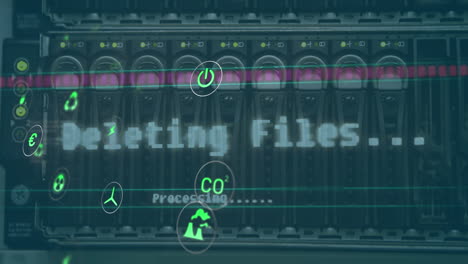 Animation-of-eco-icons-and-data-processing-over-computer-servers