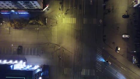 nighttime aerial view of city intersection