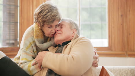 home, hug and senior couple with marriage