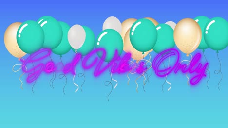 animación de buenas vibraciones sólo texto sobre globos sobre fondo azul