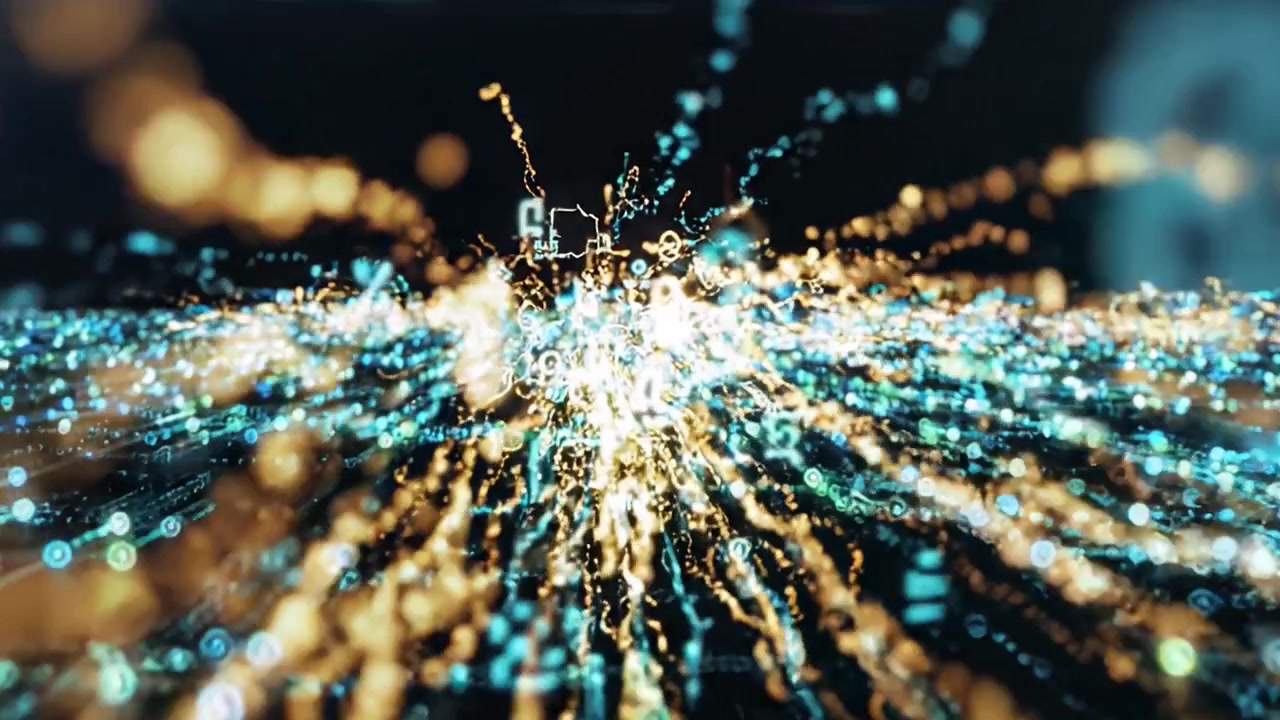 Un vibrante paesaggio digitale che rappresenta la connettività dei dati e il flusso di informazioni in una rete futuristica di elementi interconnessi
