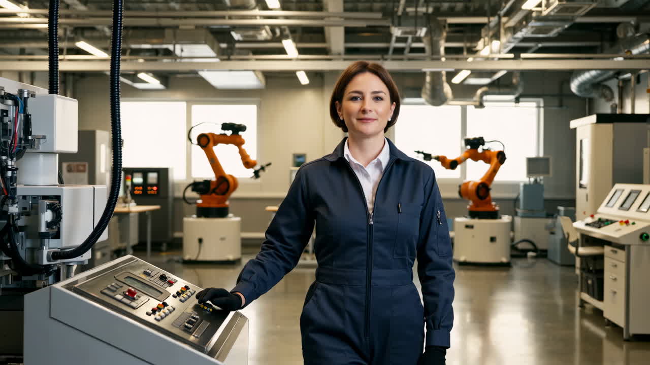 Woman Engineer in Modern Robotics Factory