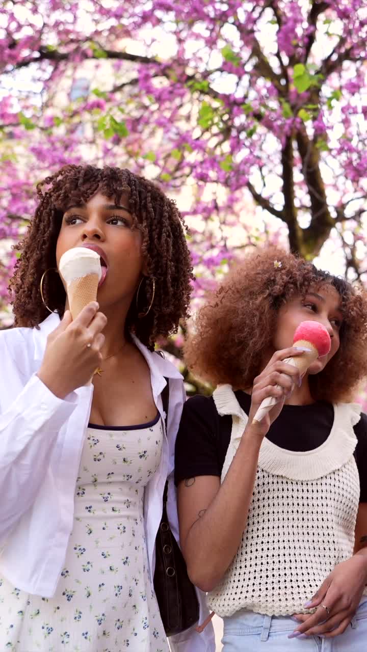 Women Enjoying Ice Cream in Spring