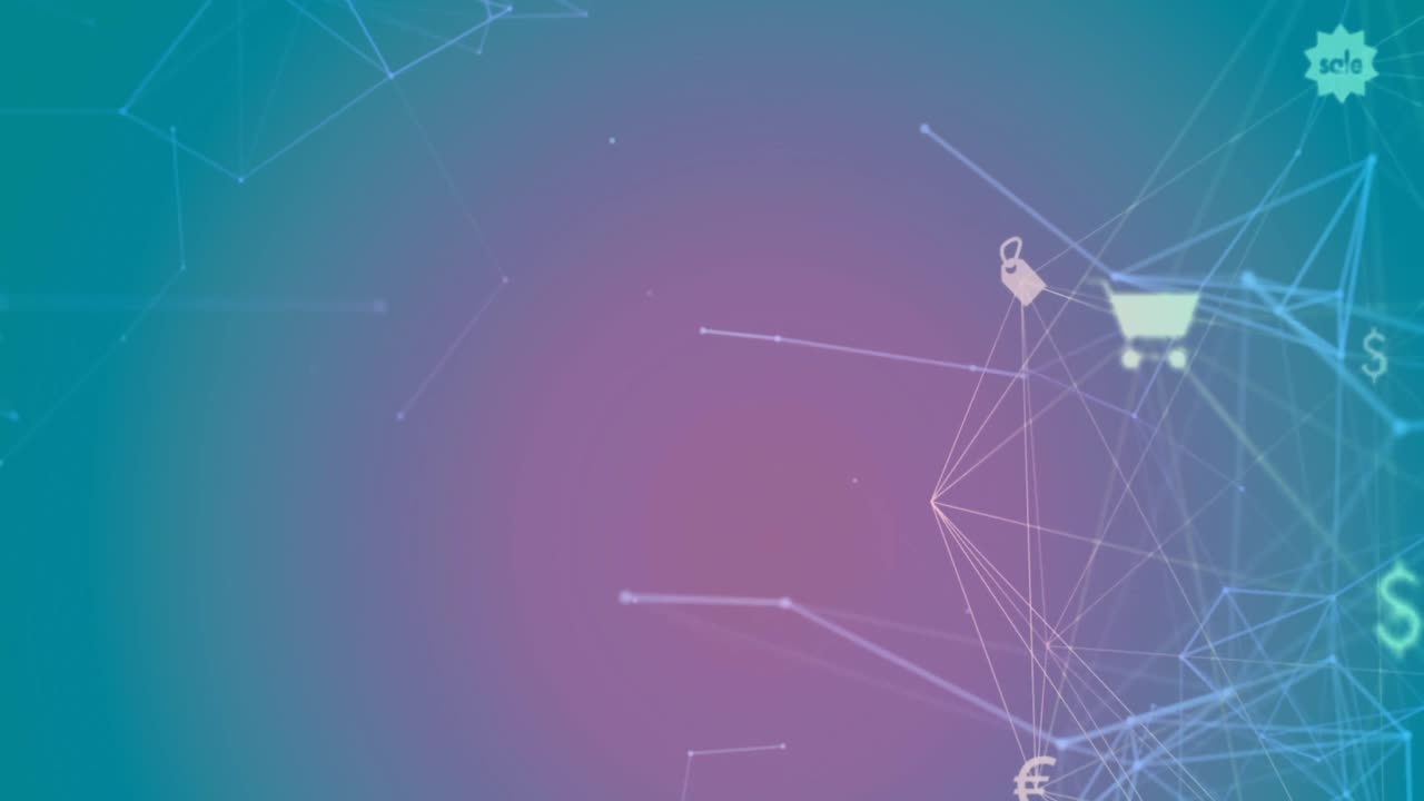 animación de la red de conexiones, globo de iconos digitales contra un fondo de gradiente púrpura