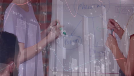 animación del procesamiento de datos financieros sobre personas de negocios en la reunión