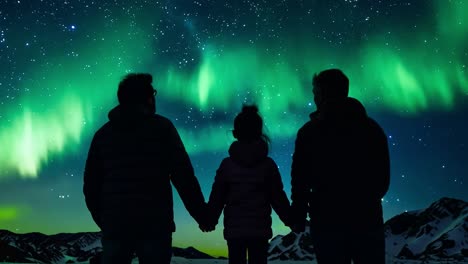 familia mirando las luces del norte