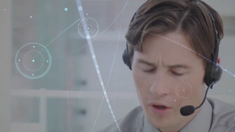 Animation-of-networks-of-connections-over-businessman-using-phone-headsets