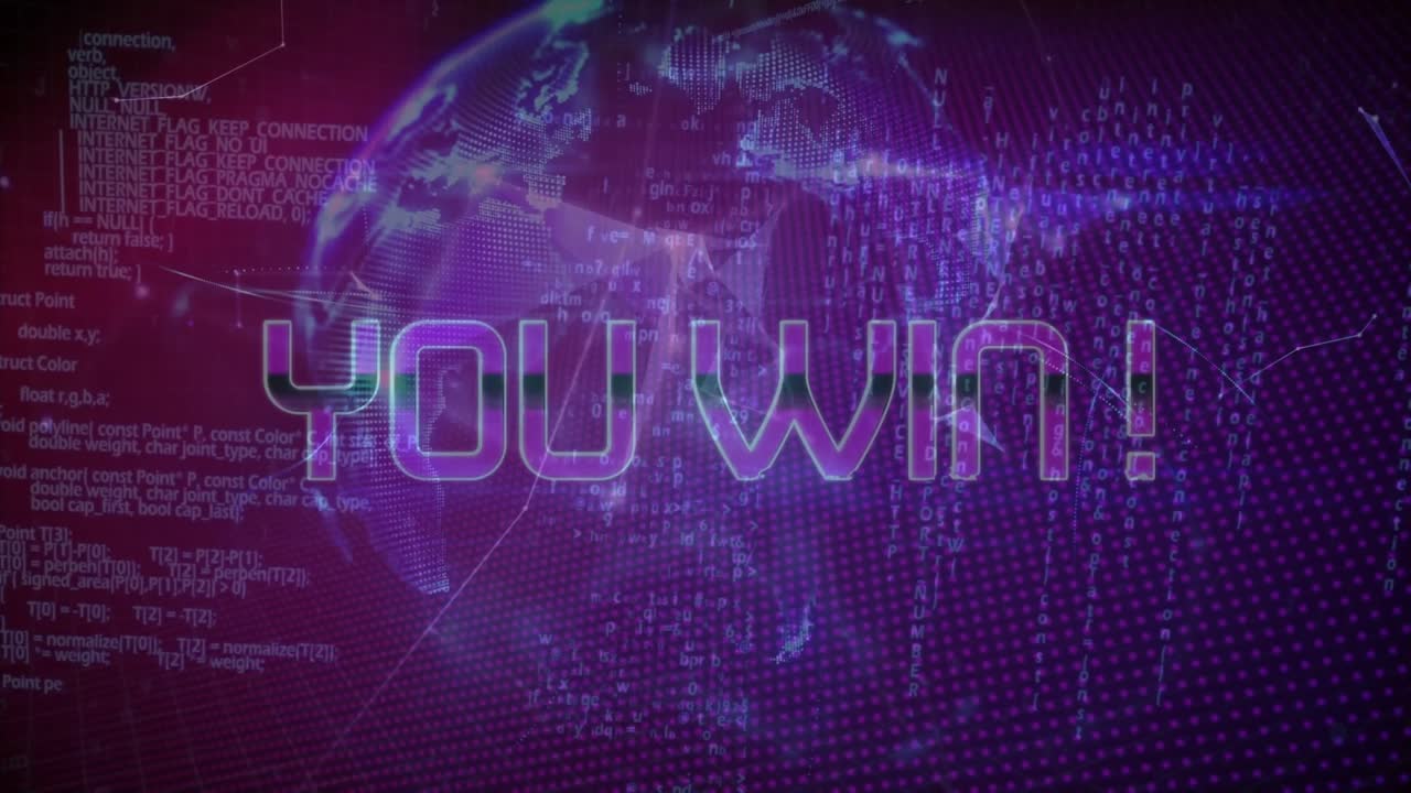 Animation of data processing over you win text