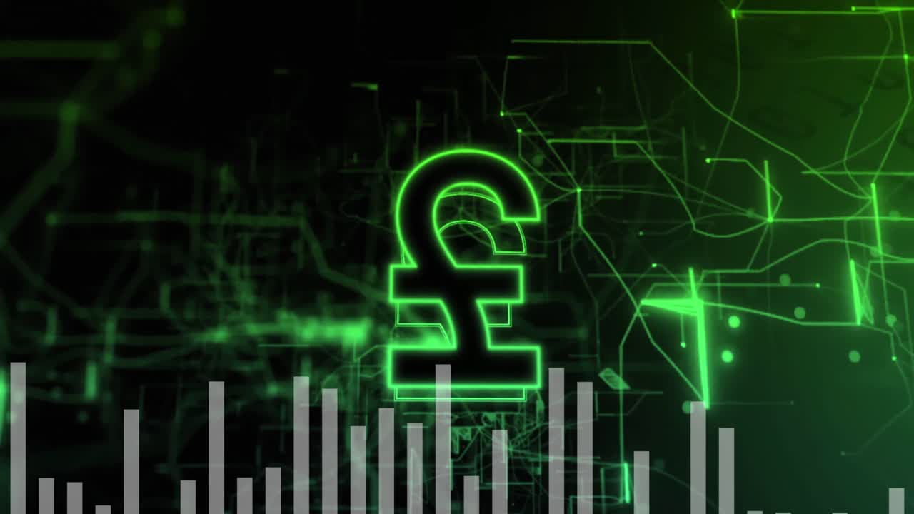 파운드 통화 기호의 애니메이션 및 금융 데이터 처리